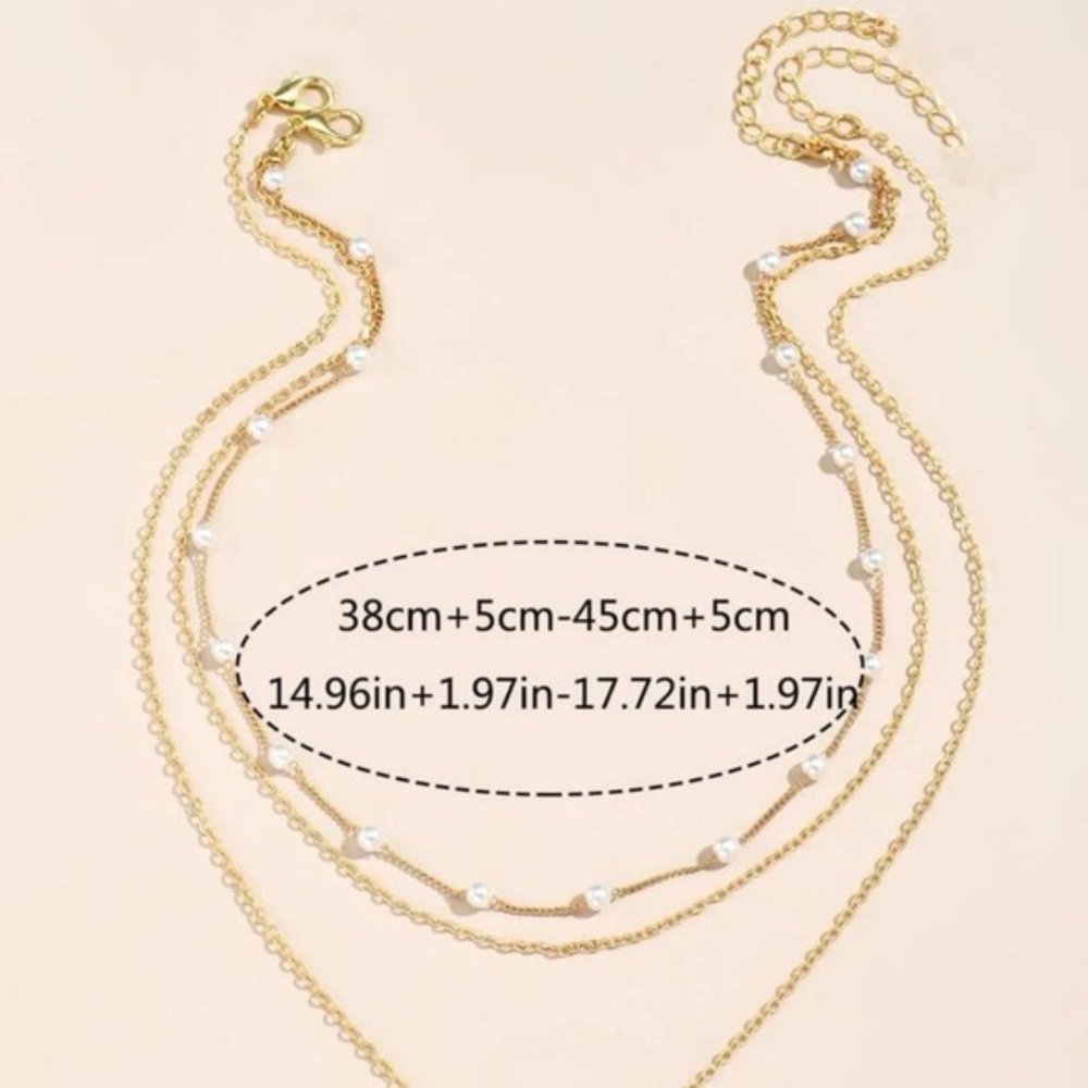 Yellow Gold Plated Disc Faux Pearl Necklace - 2 pieces - Picture 4 of 6